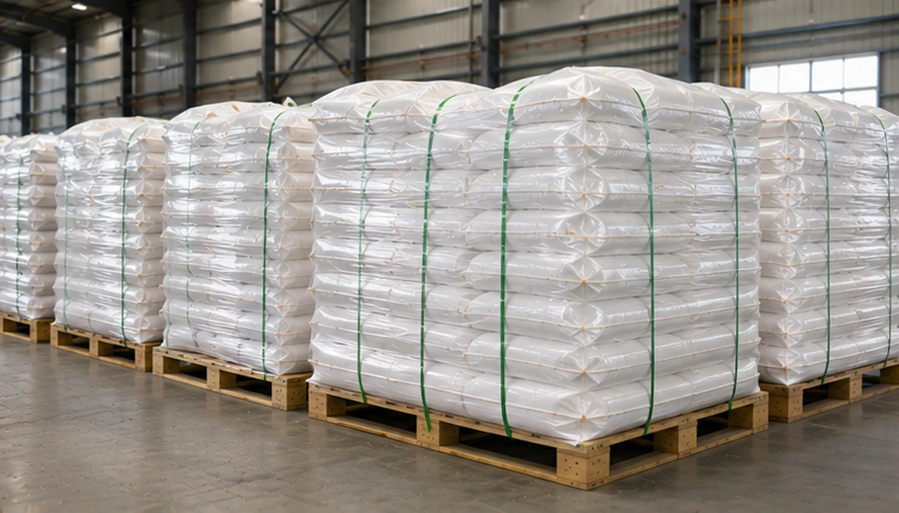 Activated alumina catalyst carrier packaging warehouse with bags and palletized export supply