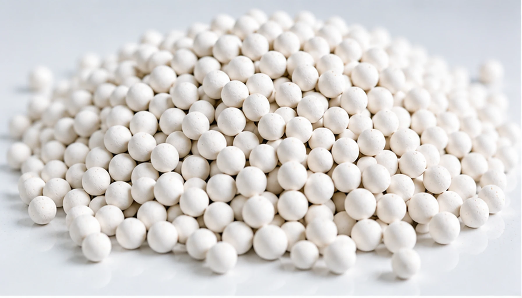Activated alumina catalyst carrier product closeup for catalyst support media selection