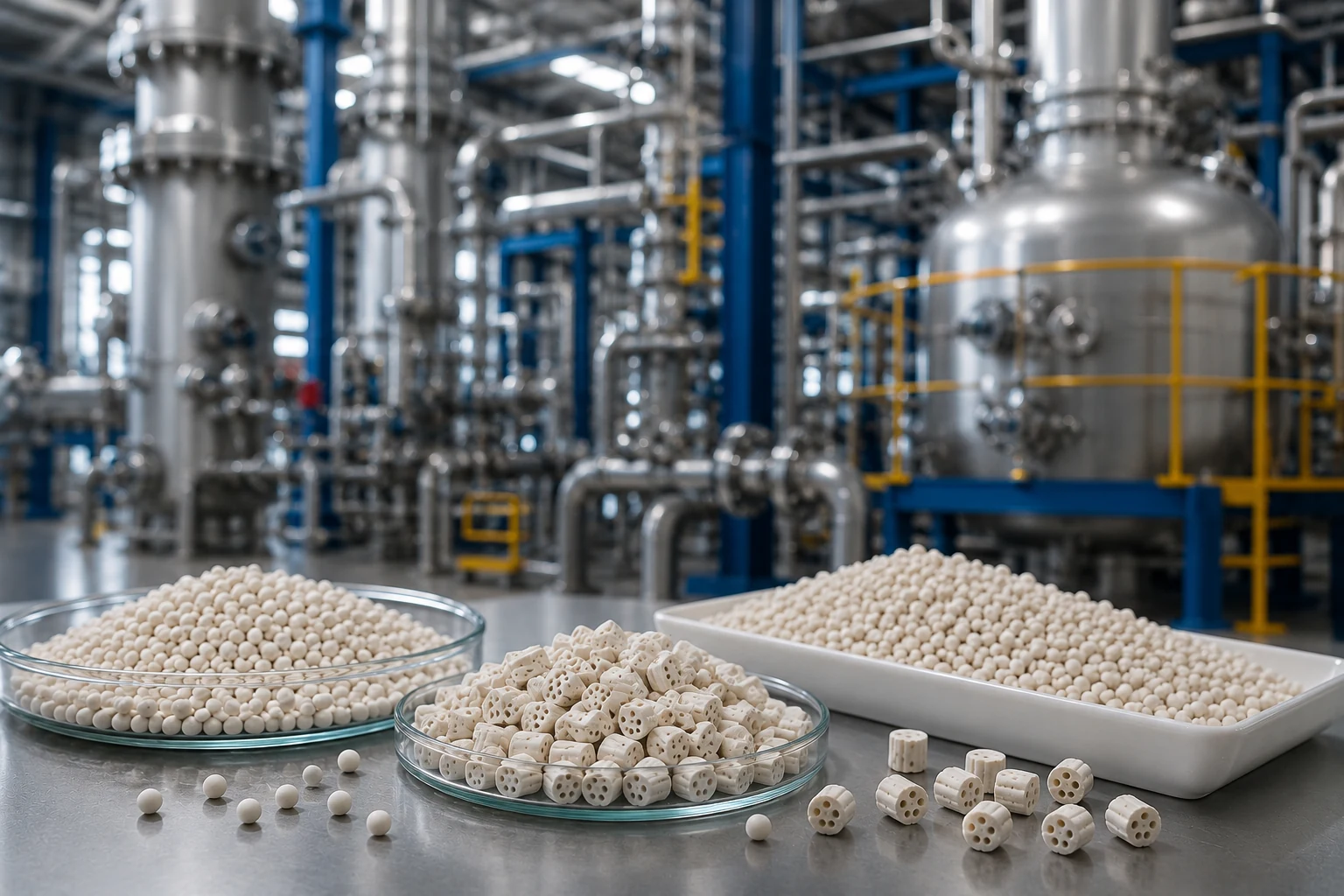 catalyst support media used in industrial reactor and process system