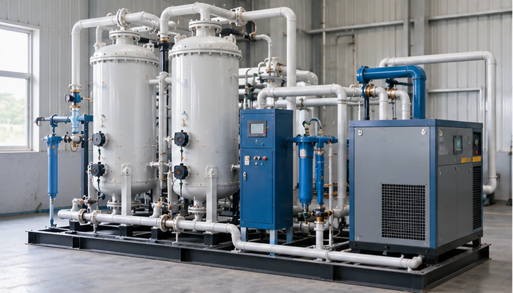 Compressed air dryer and gas drying system using activated alumina desiccant