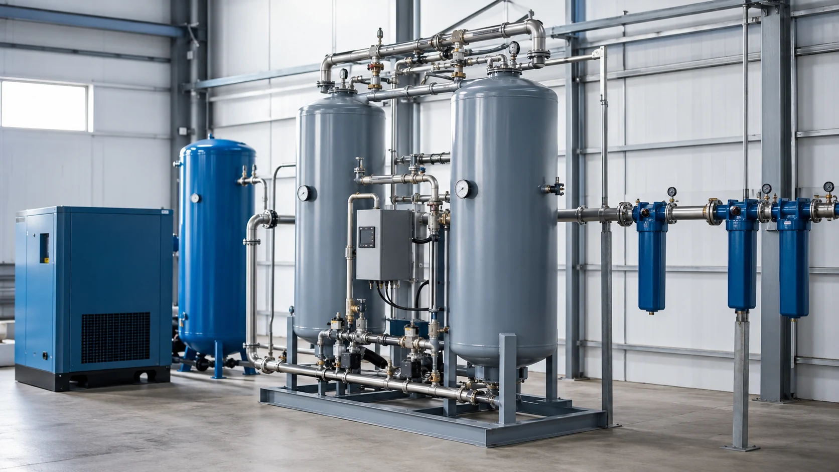 Industrial compressed air dryer system for molecular sieve and activated alumina drying media