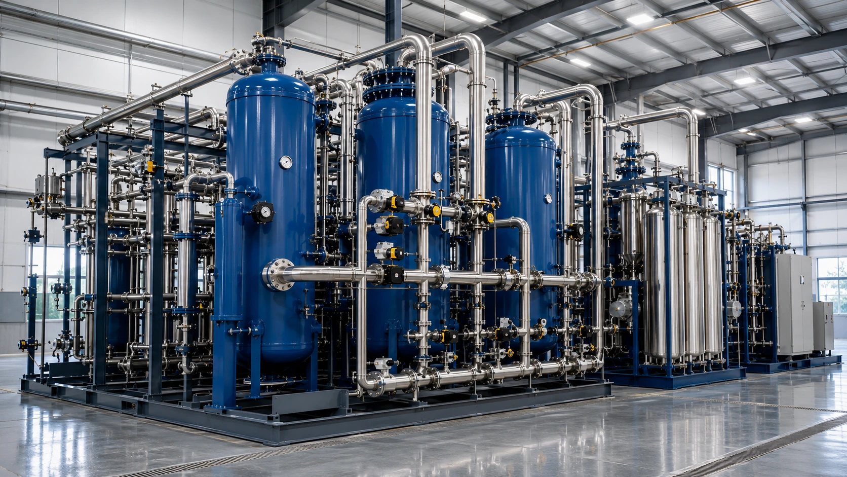 Industrial adsorption towers and gas drying system with pressure vessels and piping