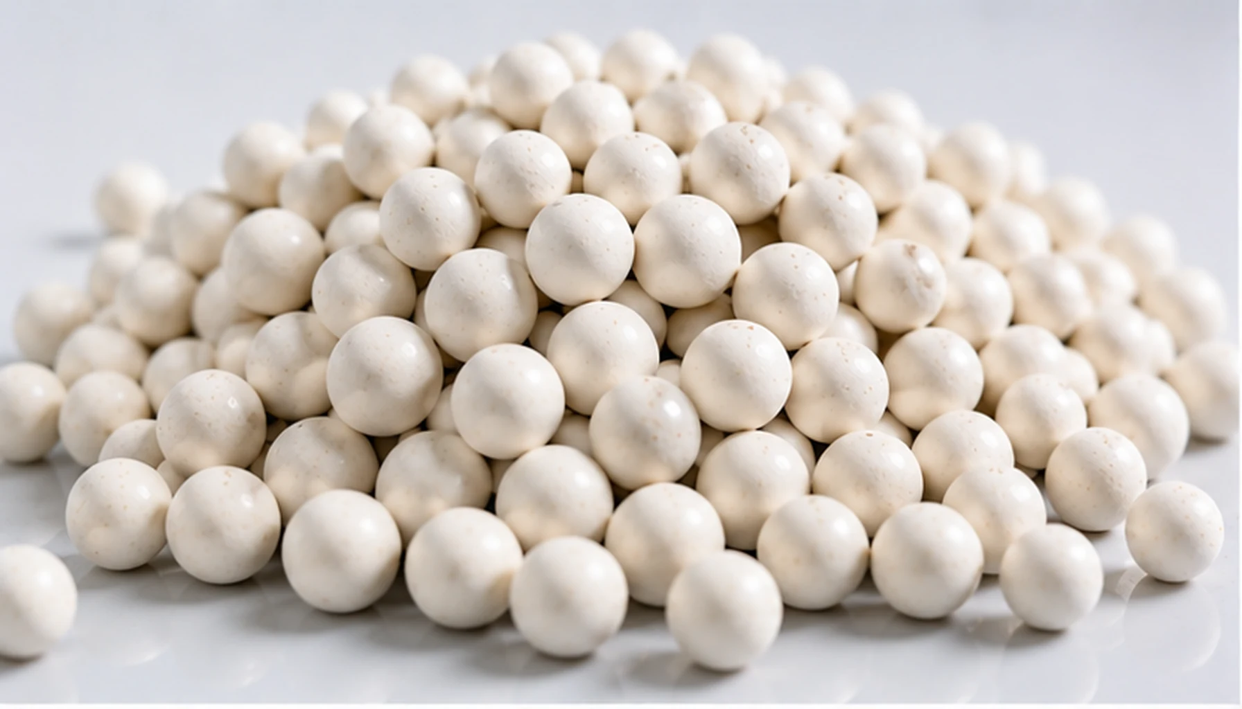 Inert ceramic balls product closeup for catalyst bed support media
