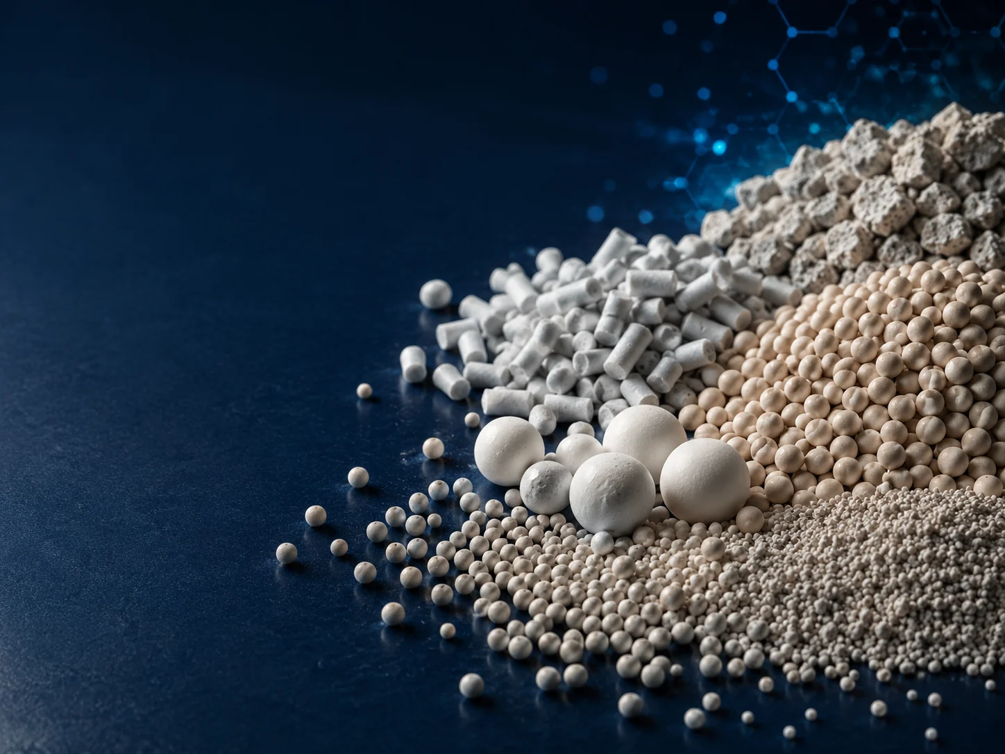 Different molecular sieve bead and pellet grades displayed for product selection