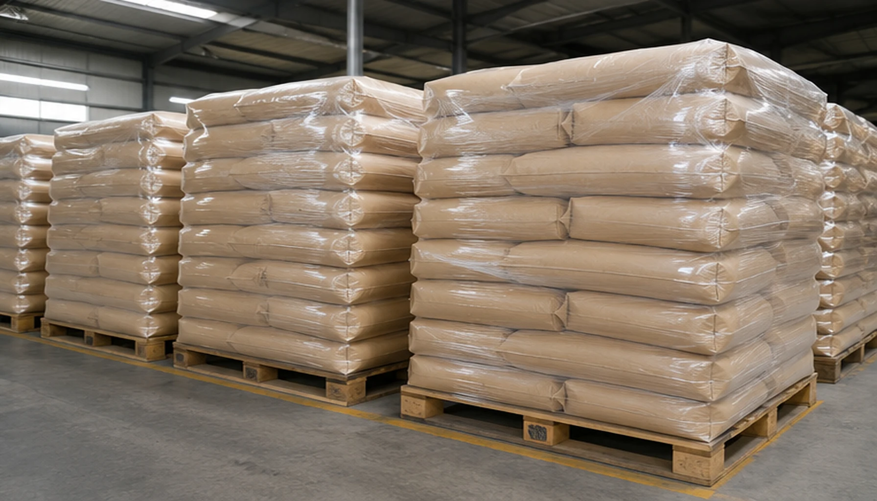 Powder activated carbon packaging warehouse with palletized export supply