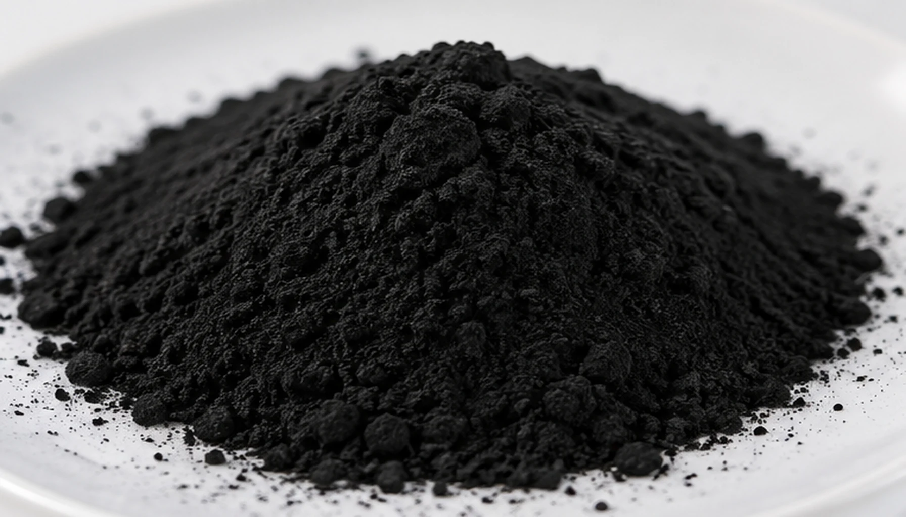 Powder activated carbon product closeup for liquid treatment and decolorization