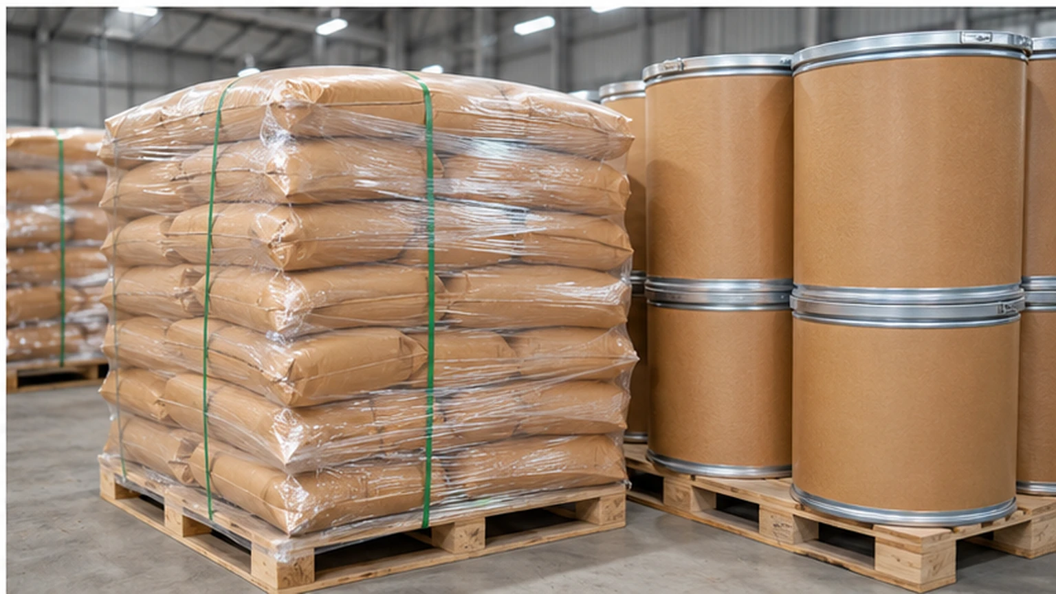 Industrial silica gel desiccant packaging with drums bags and warehouse storage