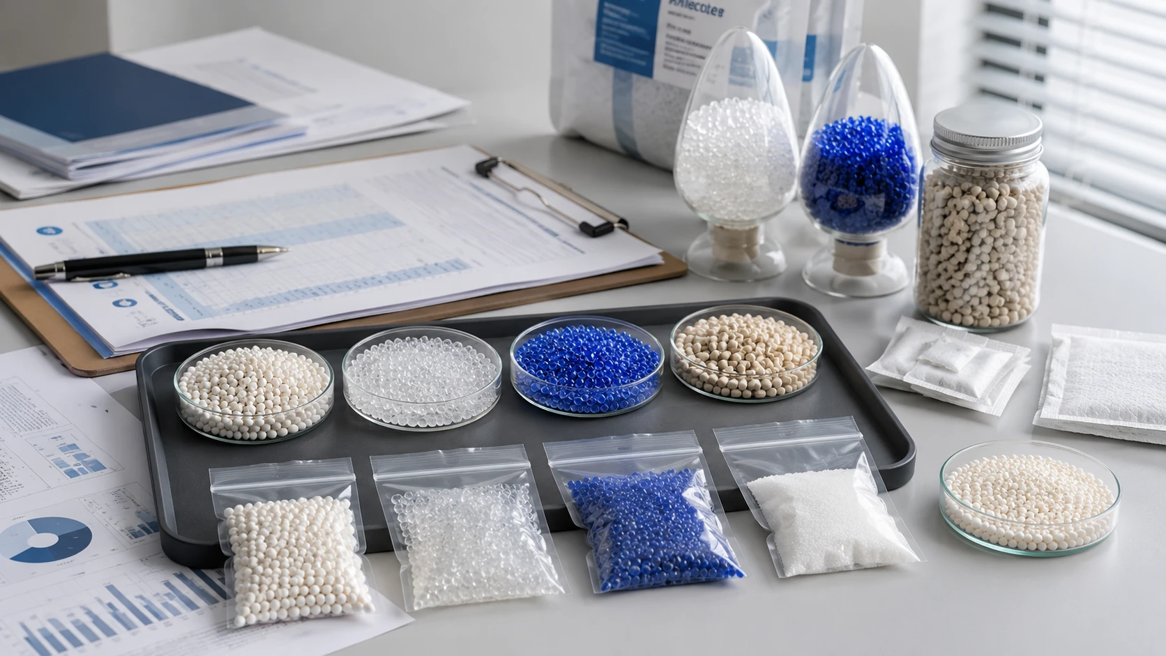 Silica gel samples and technical documents for product review