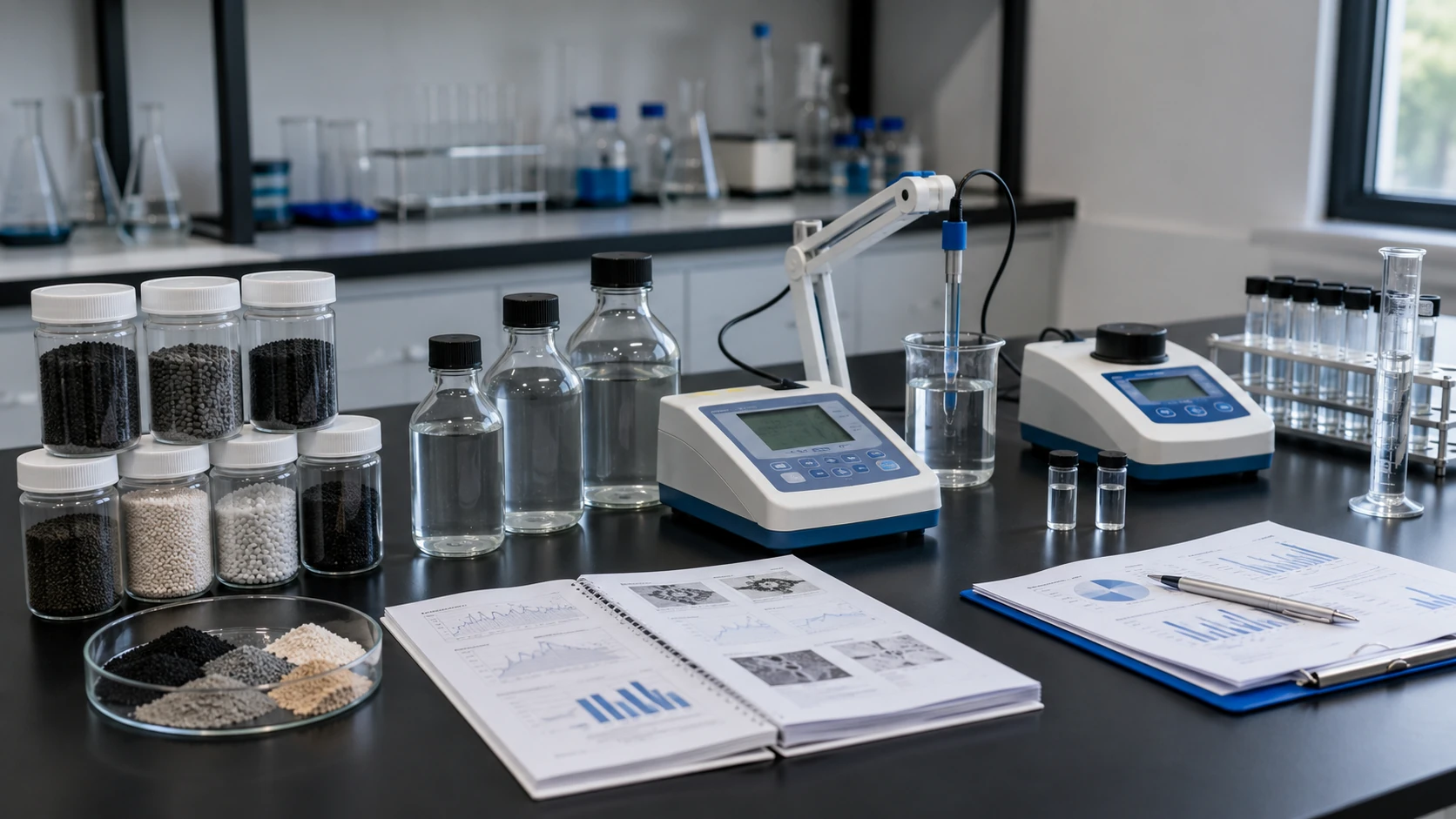 Water treatment adsorbents and water quality analysis for media selection