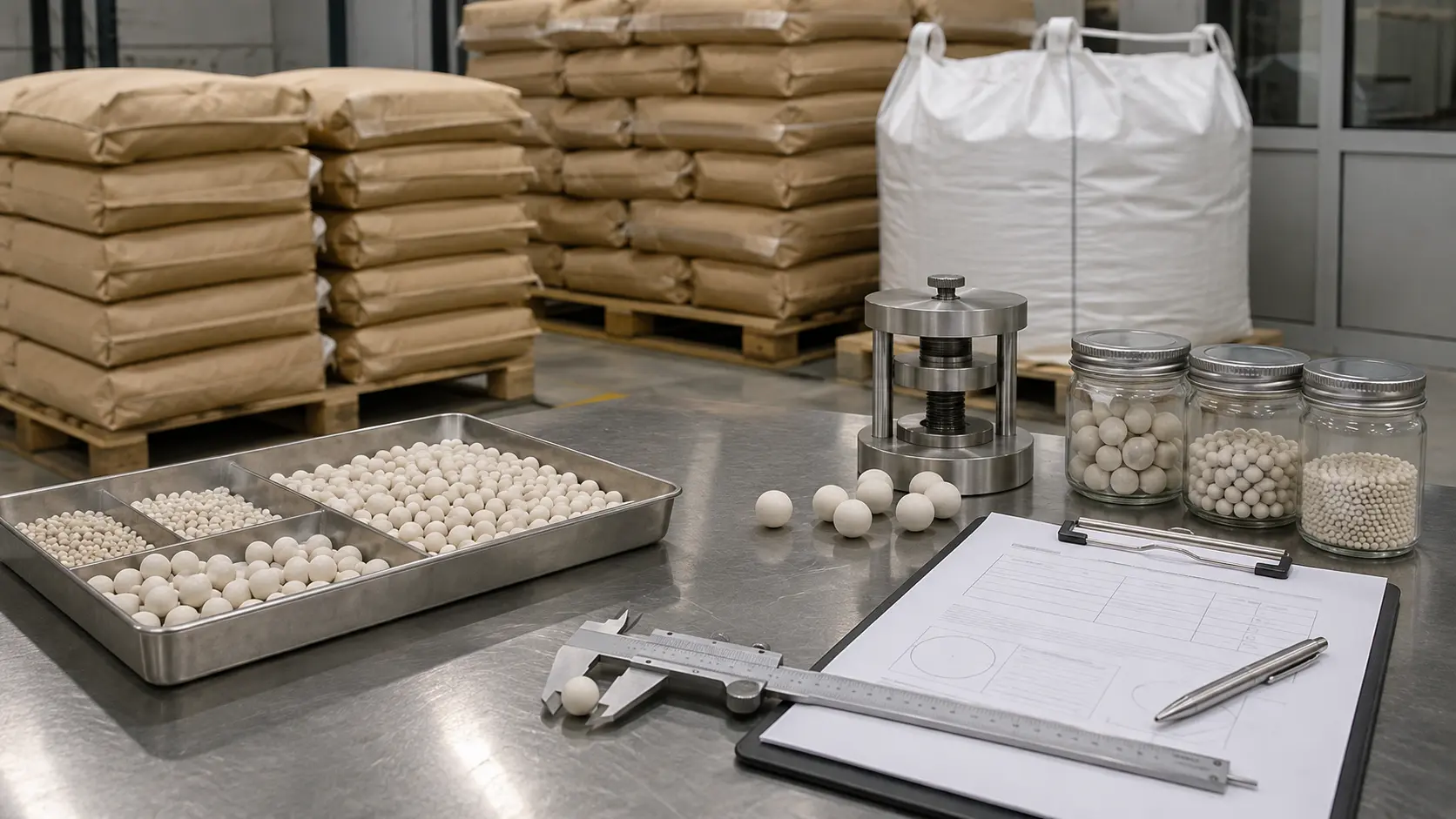 Catalyst support media packaging samples and quality inspection