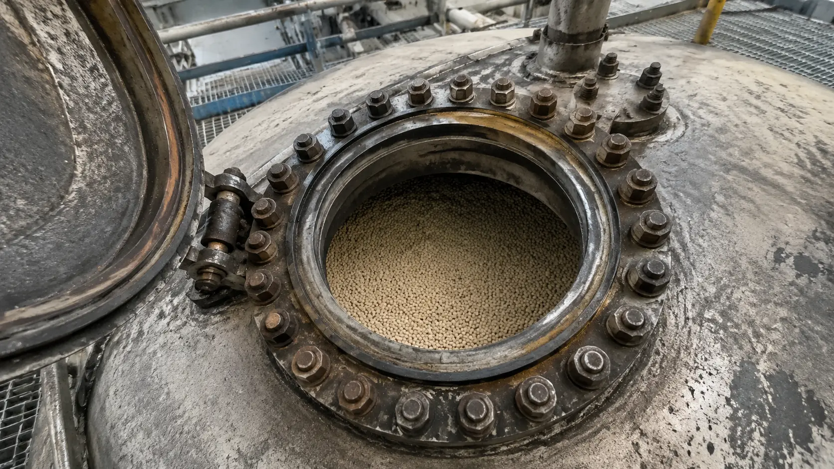 Ceramic ball reactor bed inspection through the top manway