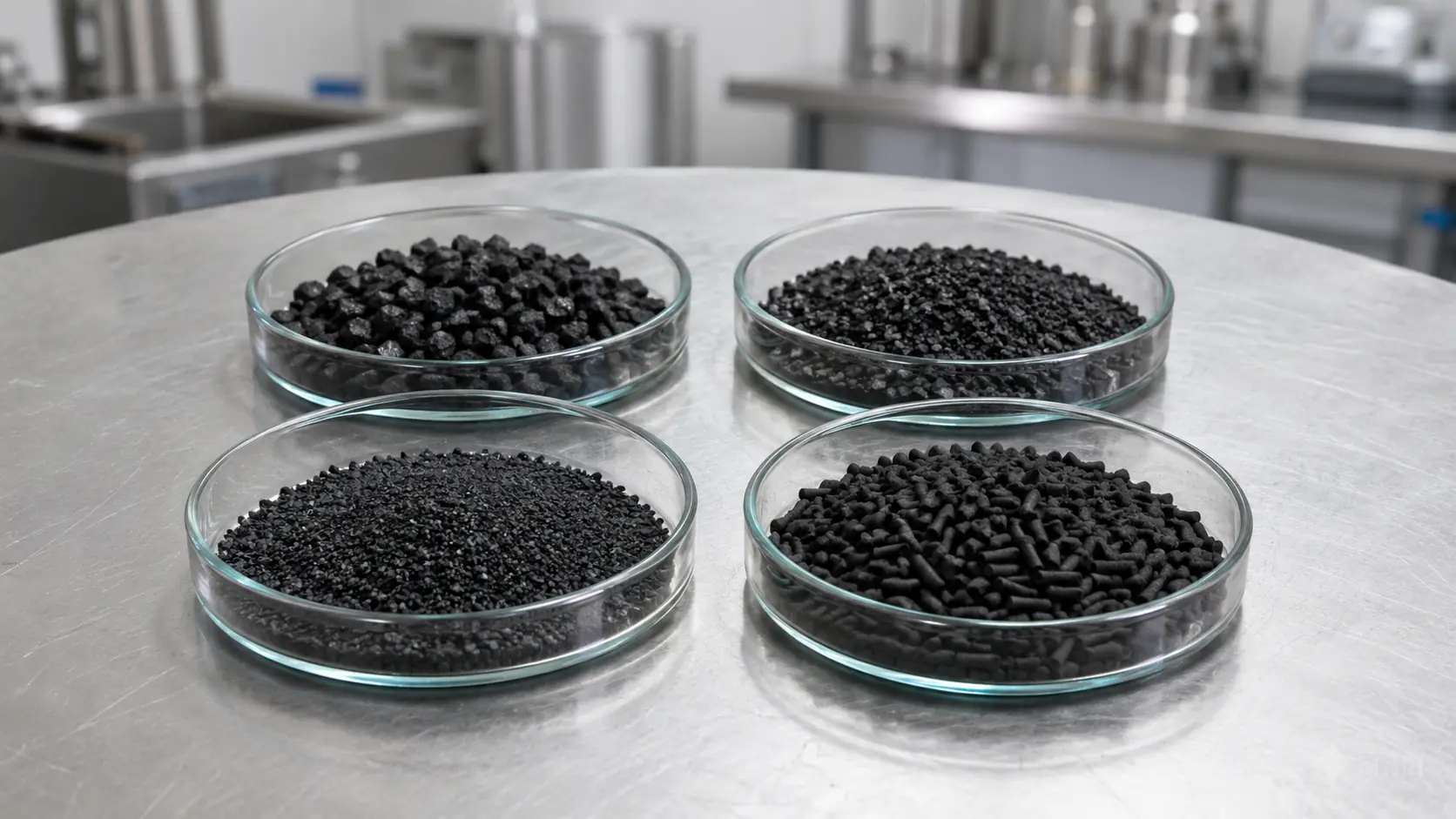 Granular activated carbon particle size samples for VOC and odor control adsorbent selection