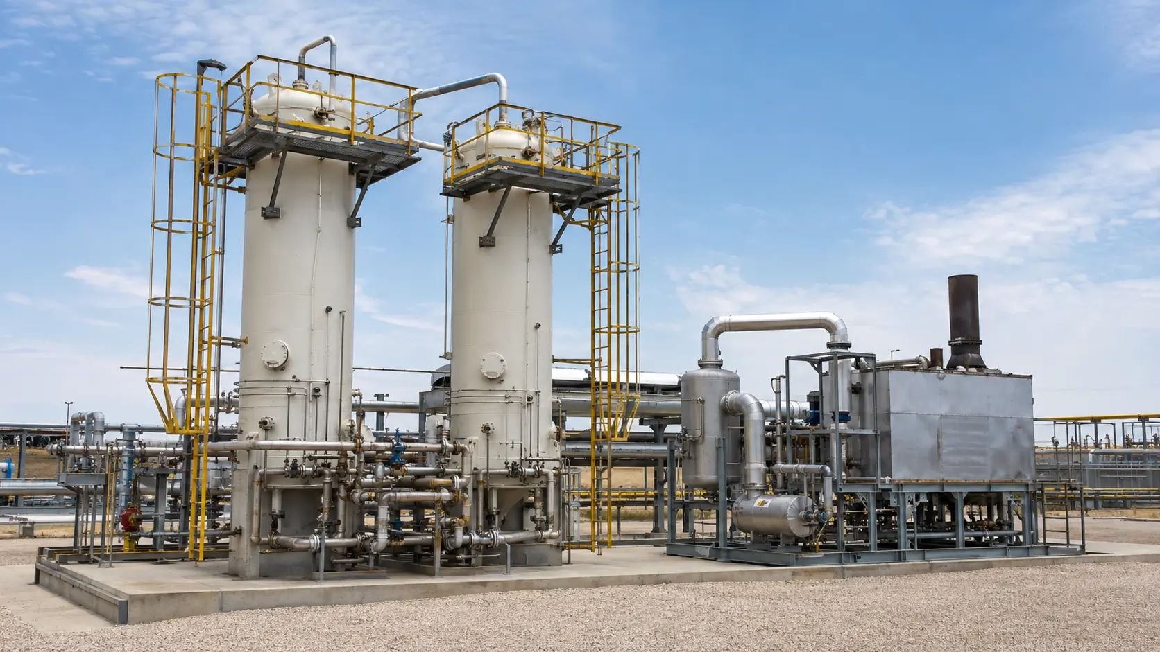 Industrial gas dehydration adsorption system using selected activated alumina or molecular sieve grades