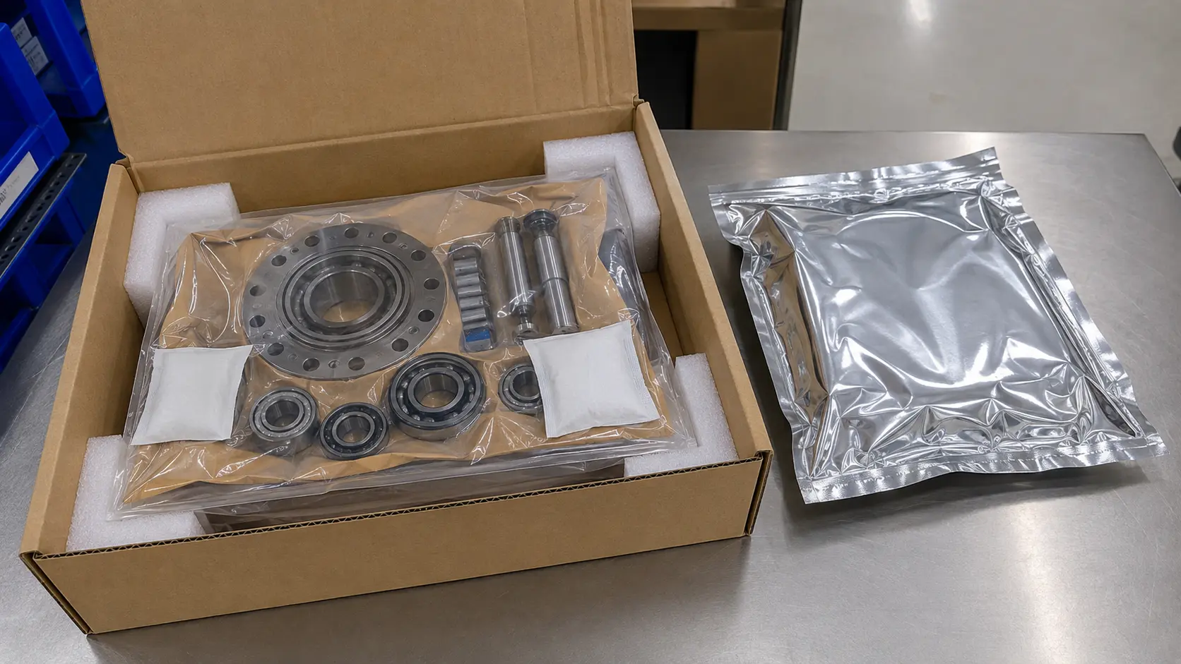 Packaging Moisture Control Desiccants protecting sealed industrial parts