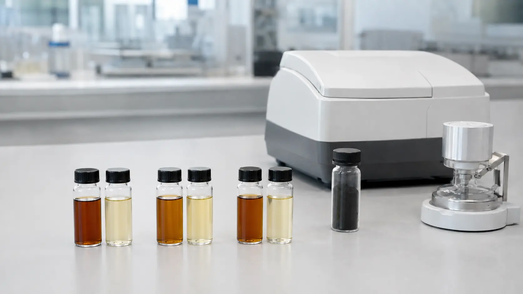Liquid Decolorization Adsorbents performance testing with treated liquid samples