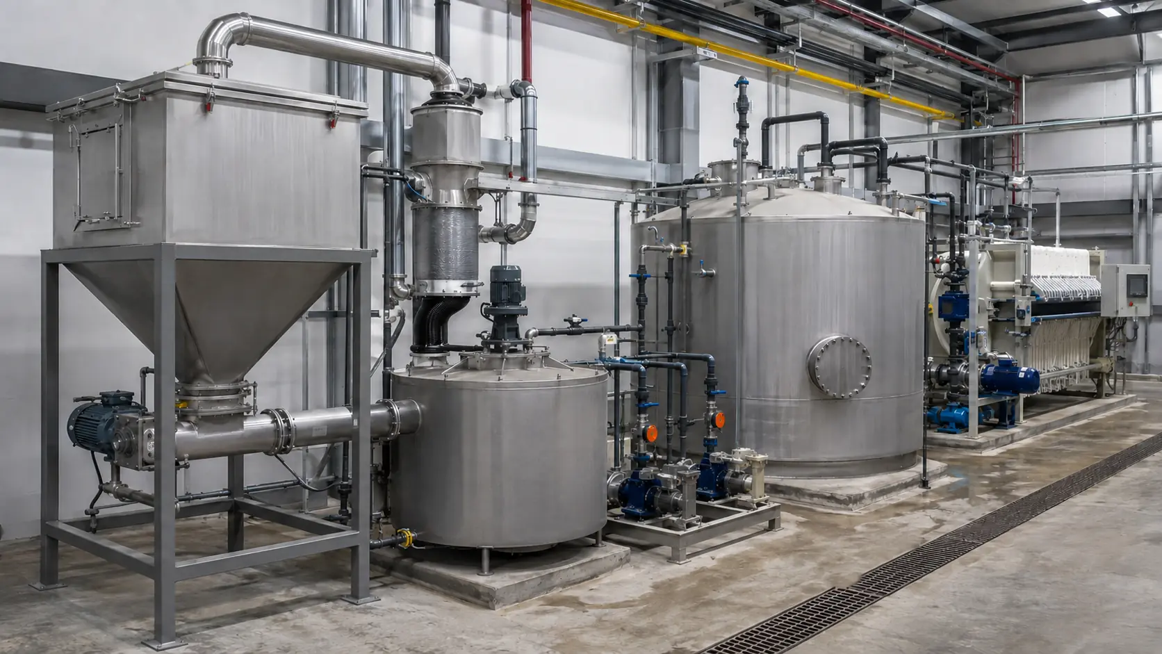 Powder activated carbon closed dosing mixing and downstream liquid treatment filtration system