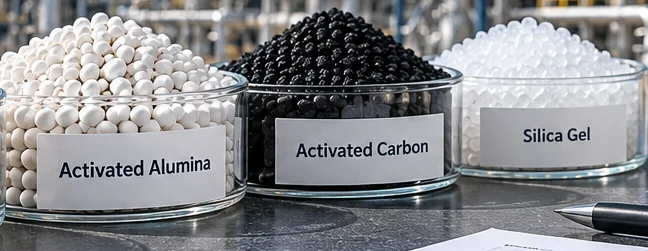 Conceptual material-identity comparison of activated alumina, activated carbon and silica gel sample containers